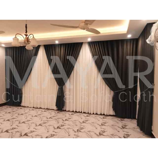 Wall To Wall Drawing Room Curtain (Black)